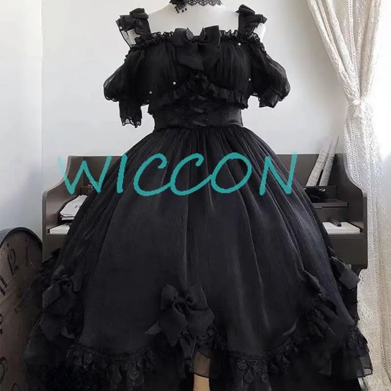 Japanese Victorian Gothic Lolita Dress Women Black White Elegant Backless Fairy Dresses Girly Kawaii Sweet Cosplay Mini Vestidos