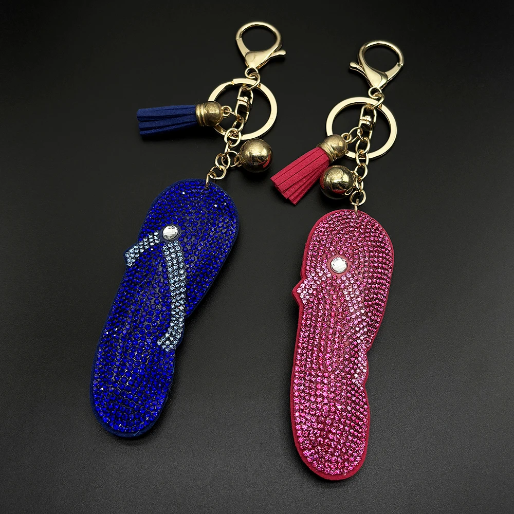 Heißer Sommer Schuhe Flip-Flops Schlüsselring Für Frauen Männer Blau Rosa Strass Paar Tasche Charme Japanischen Schlüsselbund Schmuck Zubehör
