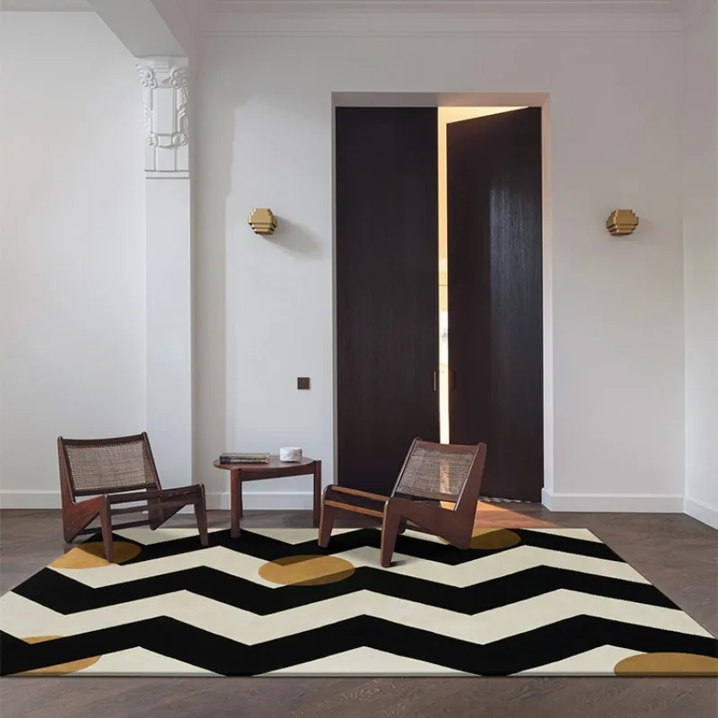 French Retro Bedroom Decor Stripe Carpet Minimalist Carpets for Living Room Home Art Plush Floor Mat Large Area Thickened Rug 3