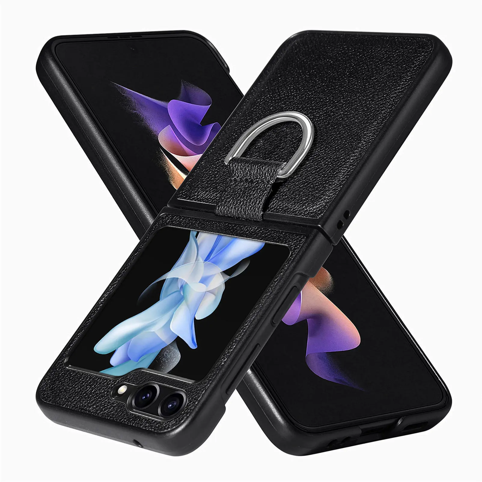 Anti-Slip Ring Holder Leather Cover for Samsung Galaxy Z Flip 7 FE 5G Flip4 Flip6 Flip7 Flip 6 5 3 4 Flip3 Flip5 Phone Case 6