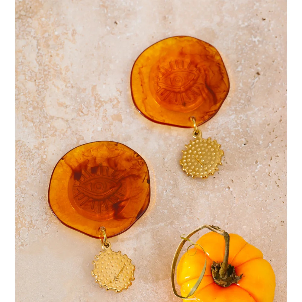 Yhpup Amber Resin Round Eye Shape Drop Earrings for Women