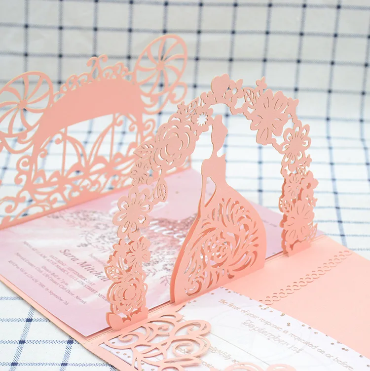 60pcs Quinceanera Decoration Cinderella Carriage Laser Cut Pop Up Princess Dress 3D Birthday Invitations