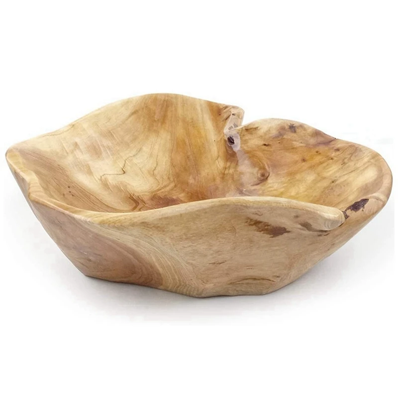 2X Wooden Fruit Salad Serving Bowl Hand-Carved Root Bowls Creative Living Room Real Wood Candy Bowl 15-19Cm