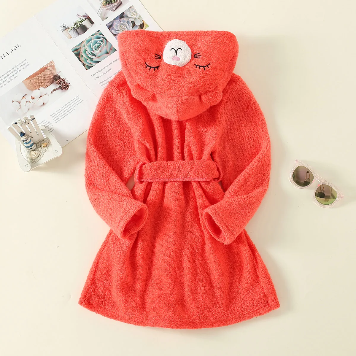 Kids Pajamas Set Toddler Girl Bear Animal Shape Furry Long-Sleeved Lace-Up Warm Winter Nightgown