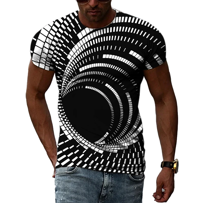 

Summer New Men T-shirt 3D Print Solid Geometry Graphic Tunnel Vortex Fashion Casual Trend O-neck Streetwear Tees Top For Boys
