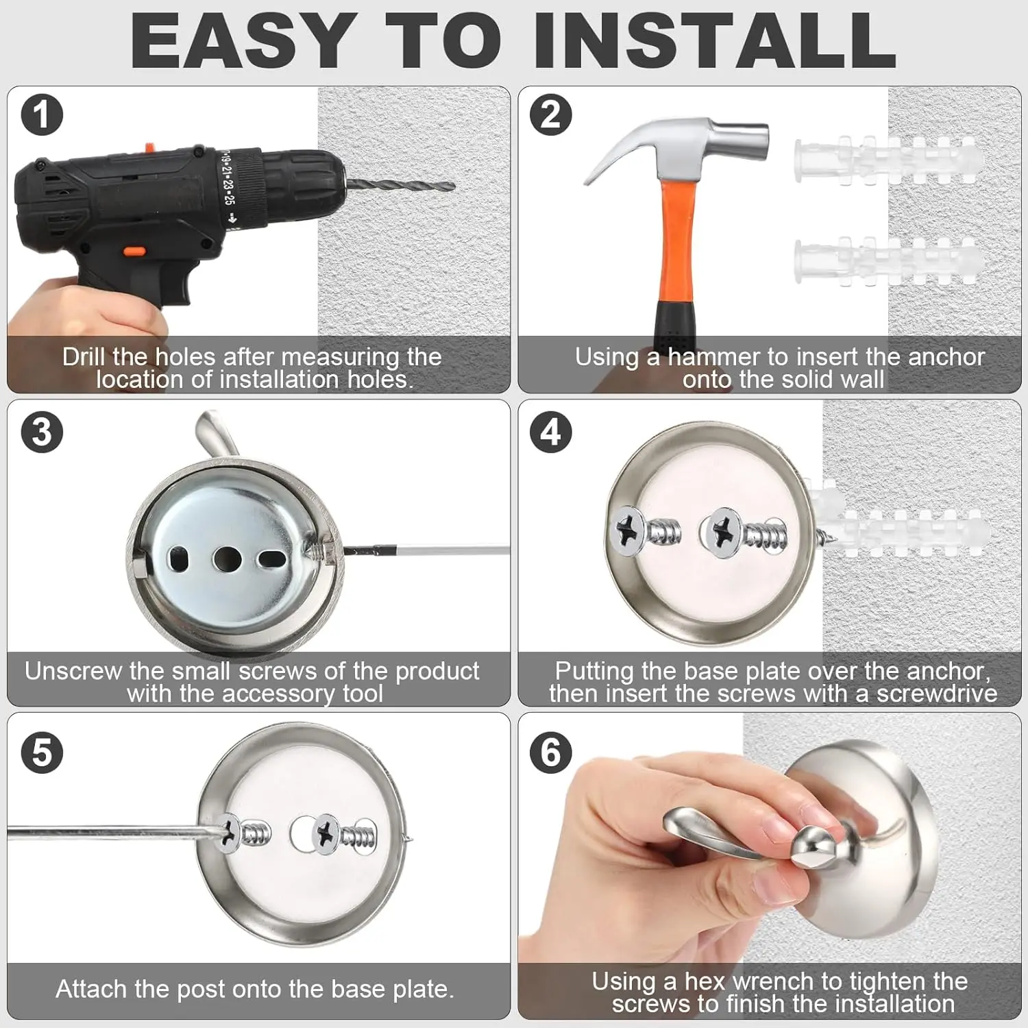 16-Pcs Bathroom Set. Adjustable Towel Bar Kit. Stainless Steel. Racks, Ring, Hooks. Wall-Mounted. Silver.