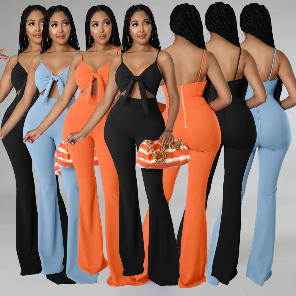

Повседневный женский комбинезон с вырезом, однотонные длинные широкие брюки, уличная одежда, длинный комбинезон, женский комбинезон, комбинезон
