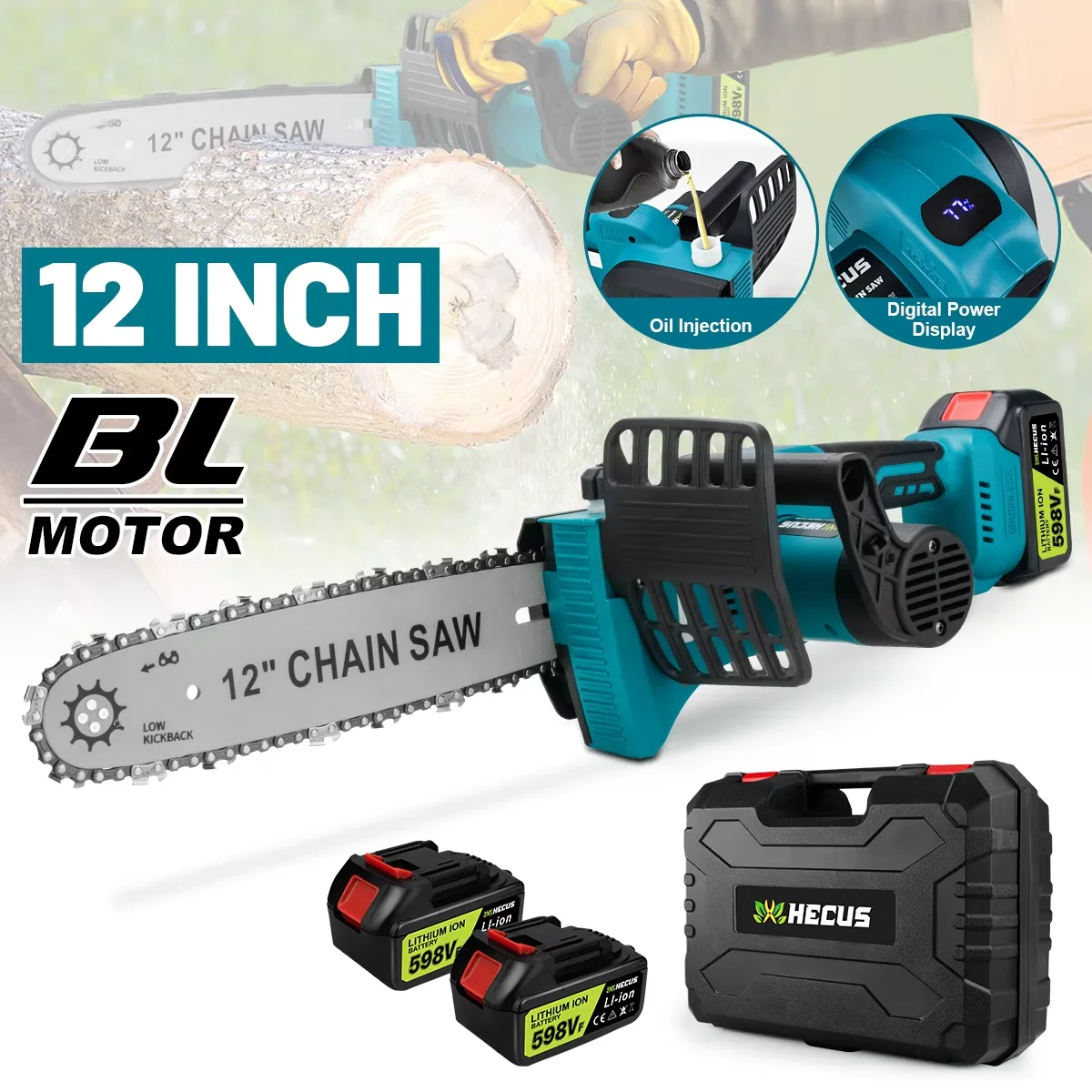 12 Inch Brushless Electric Chain Saw With Oiler Cordless Handheld Chainsaw Graden Pruning Saw Power Tools for Makita 18V Battery mini chainsaw electric chainsaw electric saw
