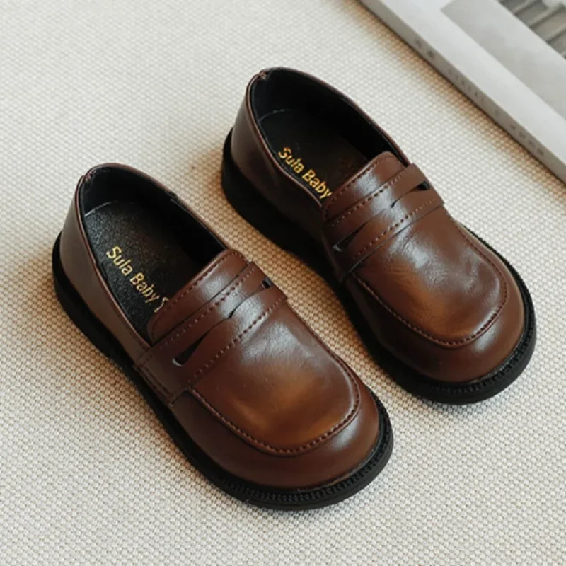 2-8Y Children's British Leather Shoes Spring New Versatile Comfortable Boys' Girls Black Single Shoes Retro Soft Leather  Shoes 2