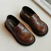 2-8Y Children's British Leather Shoes Spring New Versatile Comfortable Boys' Girls Black Single Shoes Retro Soft Leather  Shoes 2