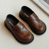 2-8Y Children's British Leather Shoes Spring New Versatile Comfortable Boys' Girls Black Single Shoes Retro Soft Leather  Shoes 2