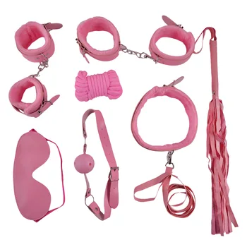 10 Pcs/set Sexy Lingerie PU Leather bdsm Bondage Set  Hand Cuffs Footcuff Whip Rope Blindfold Erotic  Toys For Couples 4