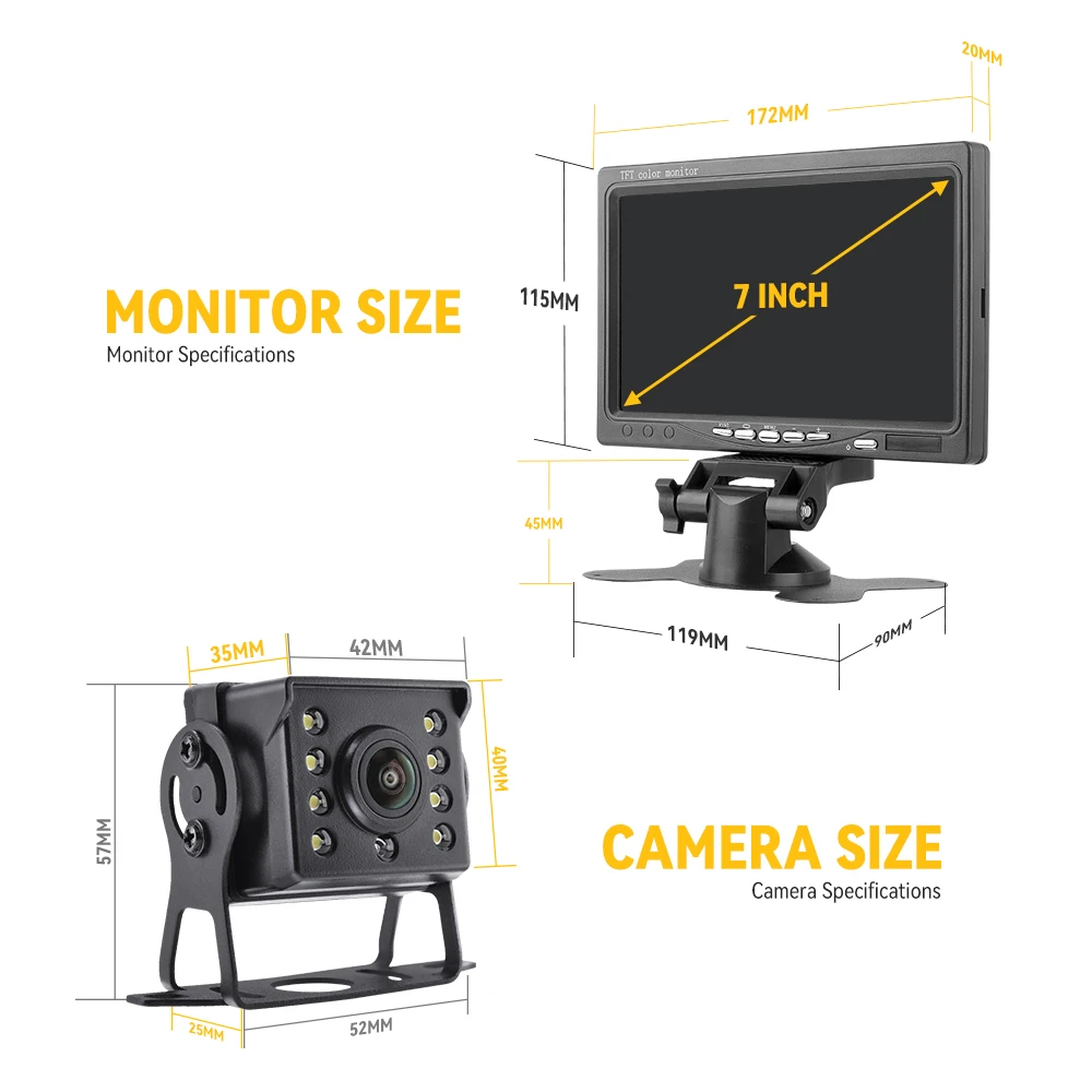 12-24V AHD 1080P Rear View Camera With 7" Monitor Night Vision Waterproof For Truck Parking