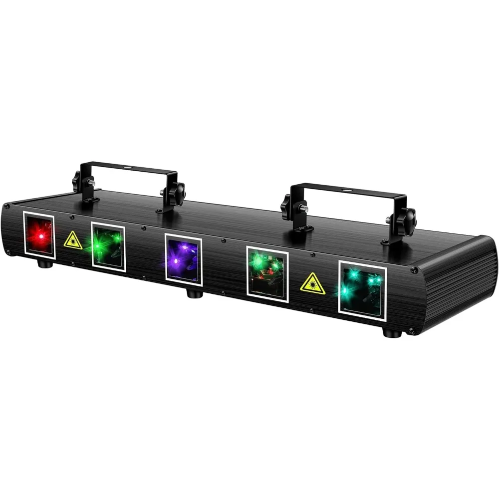 

DJ Laser Lights, U`King 5 Beam Effect Sound Activated DJ Party Lights RGBYC LED Music Light By DMX Control for Disco Dancing Bir