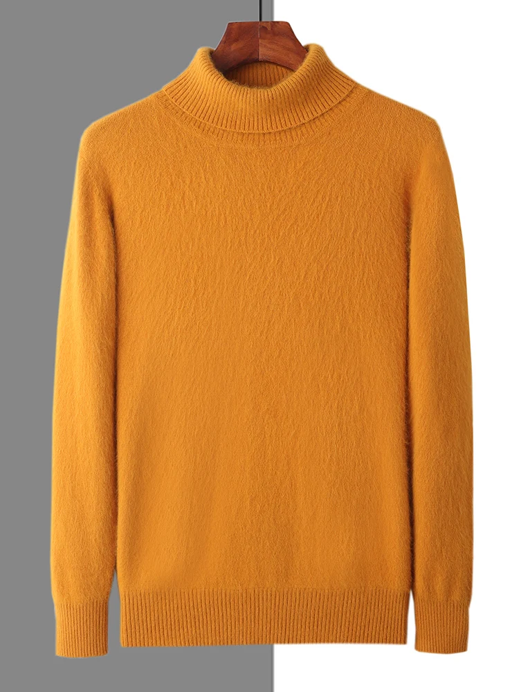 Men's 100% Mink Cashmere Sweater High Lapel Thick Knitted Pullover Casual Large Size Middle-Aged Sweater Autumn Winter New Tops 3