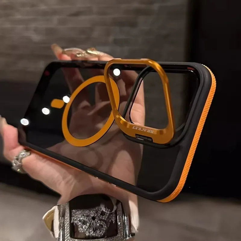 Sleek Black Transparent Magnetic Phone Case with Camera Lens Cover