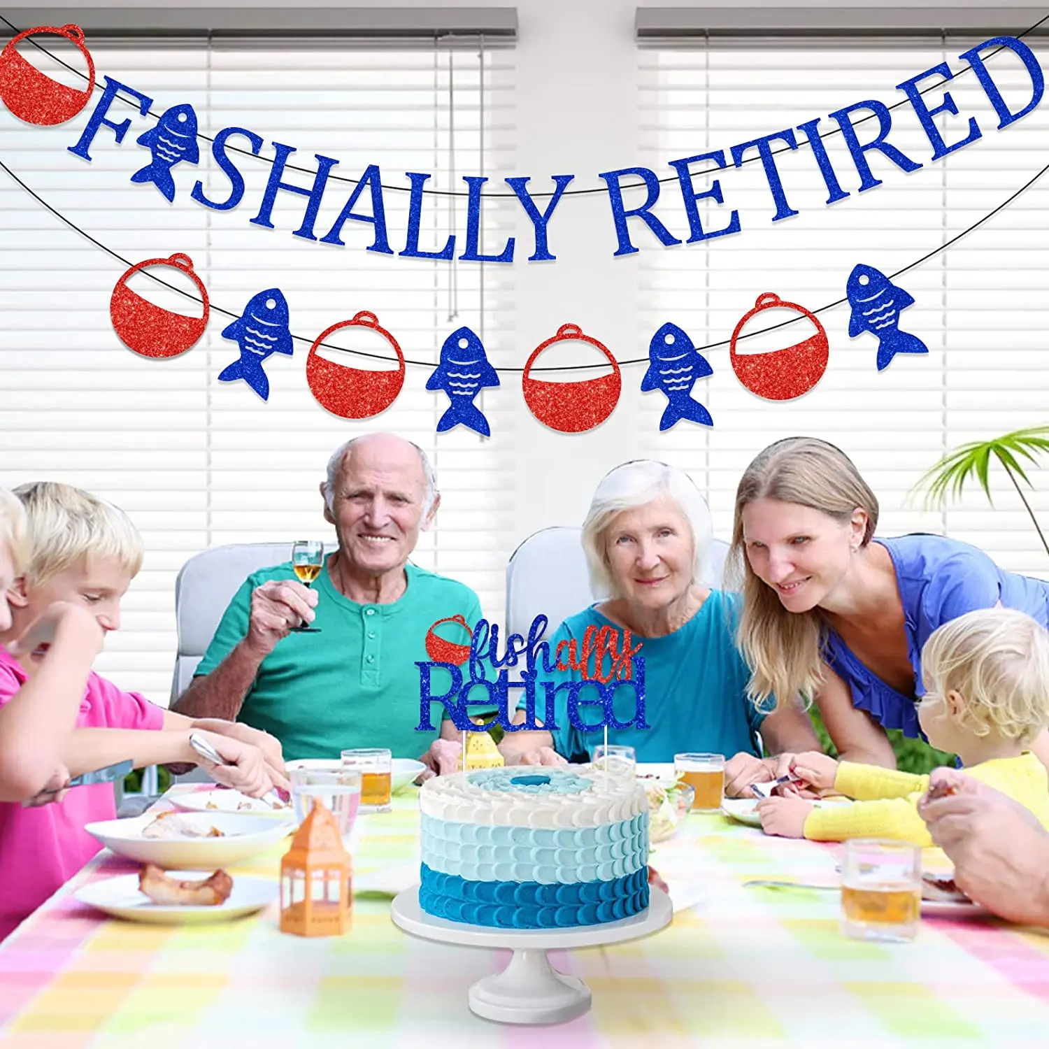 Fishing Retirement Party Decorations for Men Ofishally Retired Glitter  Banner Garland Cake Topper Kit Retirement Party Supplies