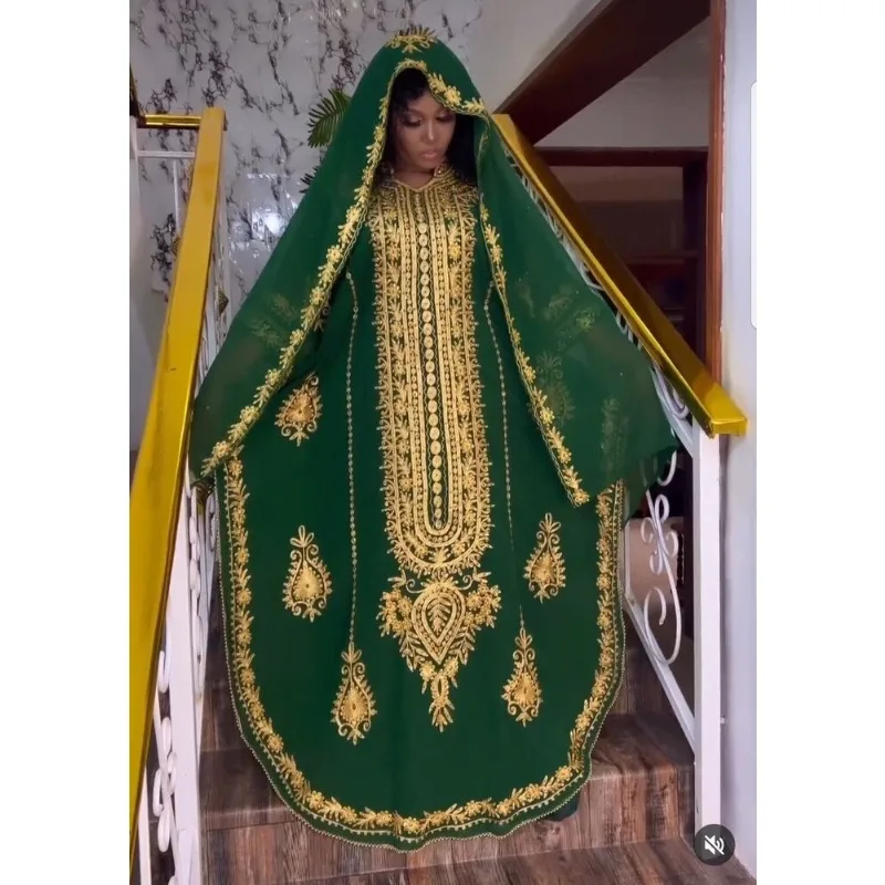 Green Dubai Caftans Farasha Stones Work Abaya Fancy Long Dress Dress Tendenza Moda Europea E Americana