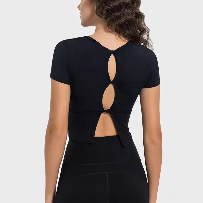 Lemon Breathable Yoga T-Shirts Women Versatile Hollowed Out Beautiful Back Short Sleeve Simple Personalized Sports Workout Tops