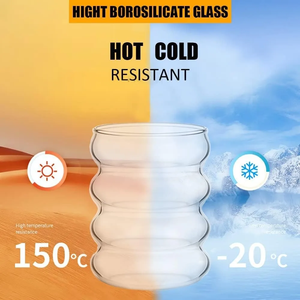 Wave Bubble Glass Set of 4 Iced American Coffee Cups Wave Bubble Glass Drink Cups for Cocktail Whiskey Bar Party 400/13 Oz coffee glass cup