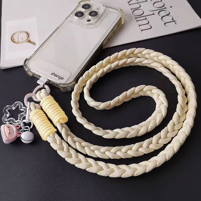 Women's Crossbody Braided Phone Lanyard with Camera Strap & Travel Chain