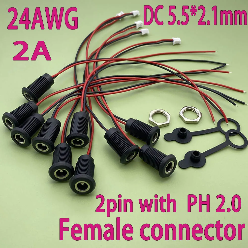 35 Stück Panelmontage-DC5,5×2,1mm 2A 24AWG Buchsen-Stromanschlüsse mit Kabel, für RO-Wasserreiniger und kleine Elektrogeräte – Detail 1