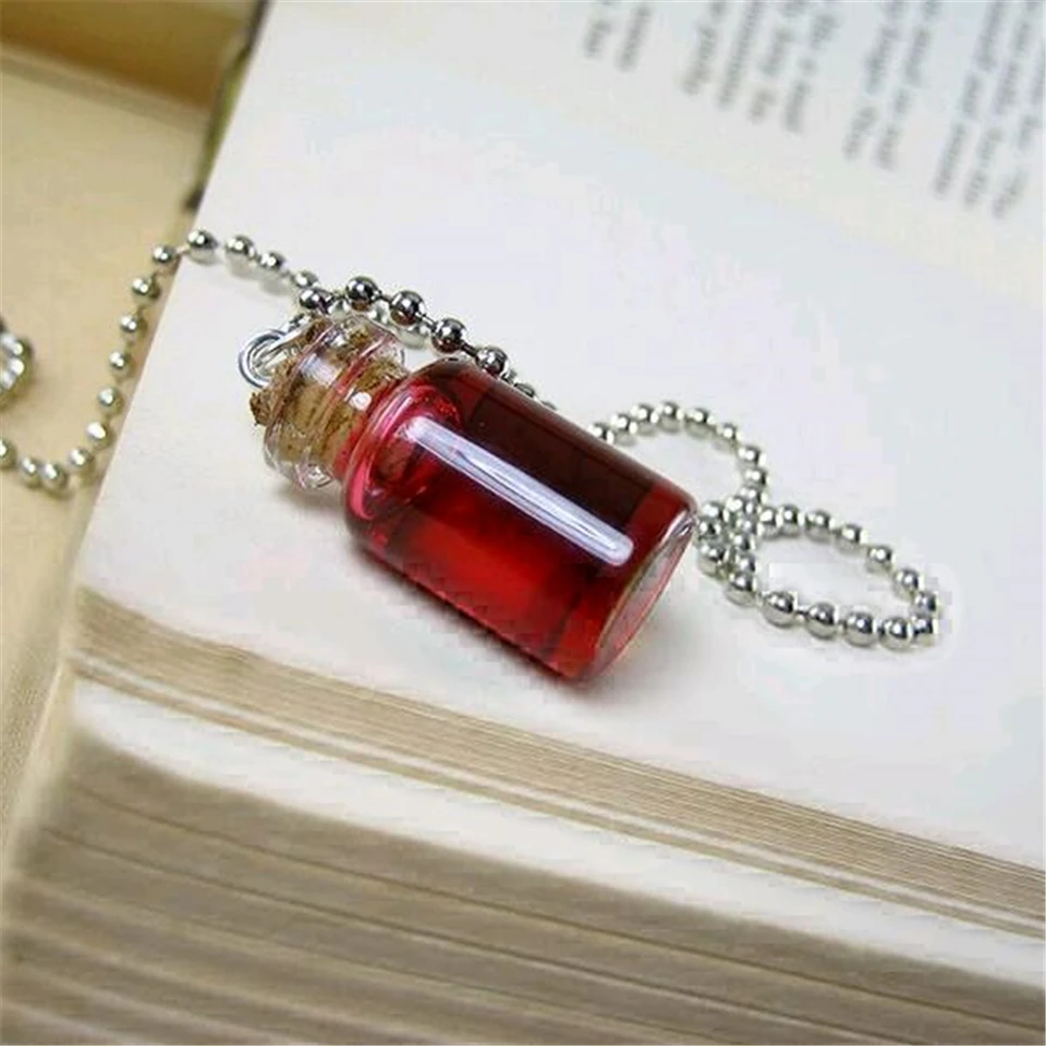 Vampire Blood Glass Bottle Necklace Charm Cork Vial Pendant V - Main Image