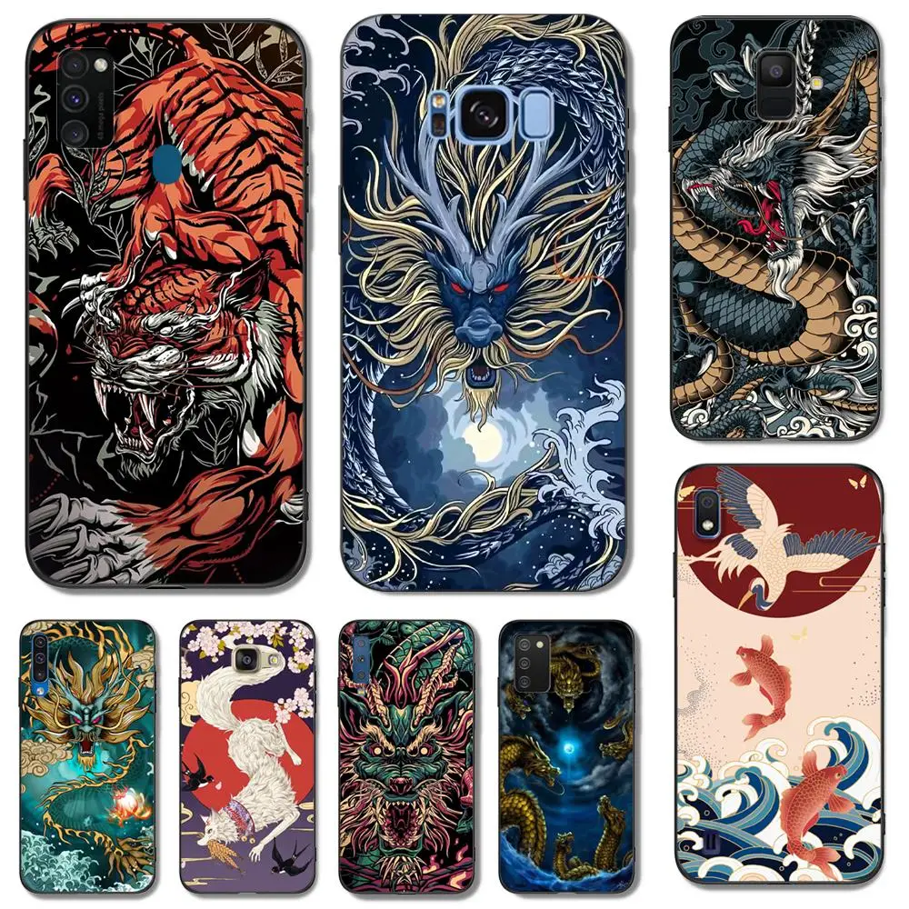 Custodia In Tpu Nero Per Samsung Galaxy J1Mini J3 J5 J7 2015 2016 2017 Prime Neo Chinese Dragon Tiger Crane Fish