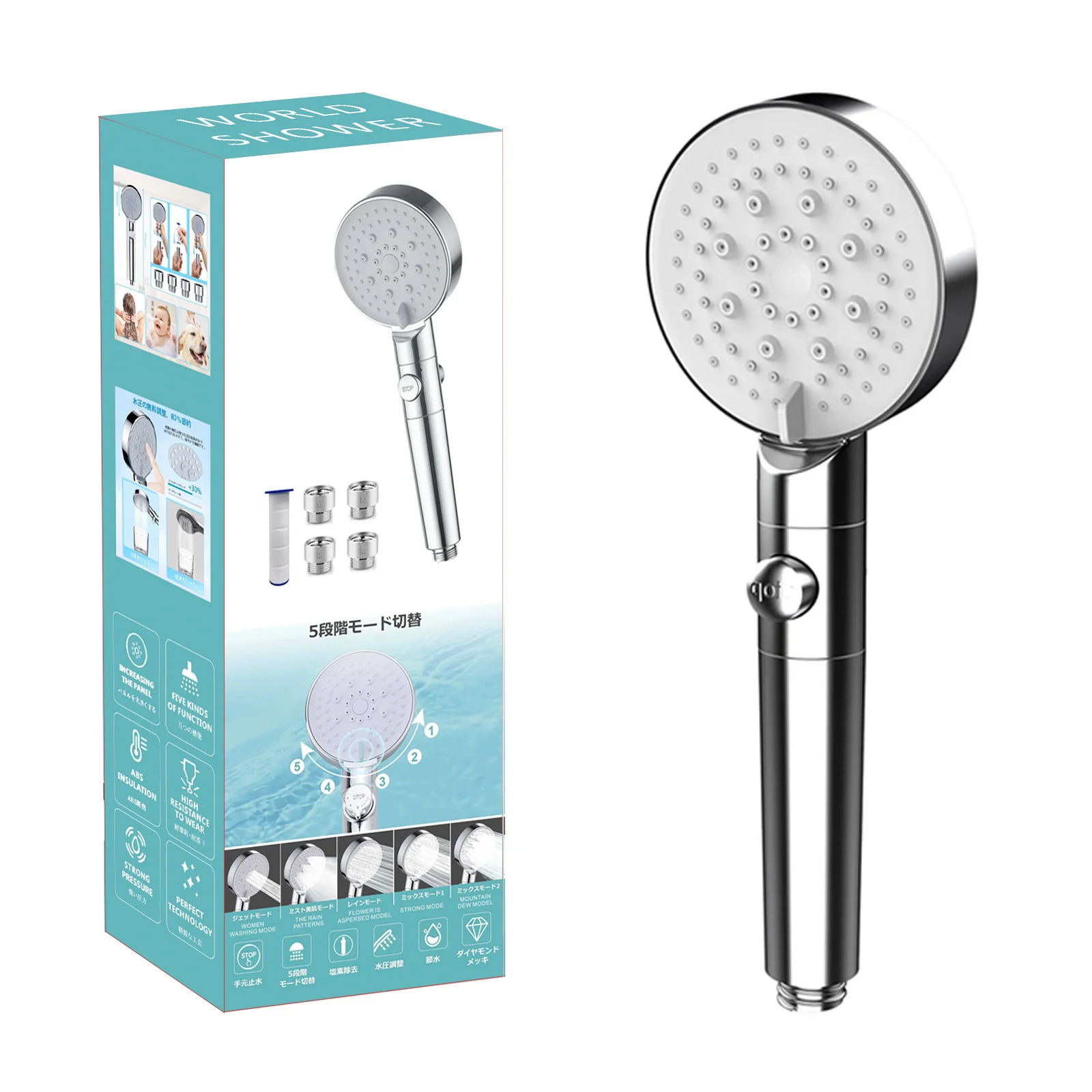 

Черная Душевая насадка высокого давления с большим выходом воды, герметичный ручной фильтр, 5-ступенчатая душевая головка, душевая головка