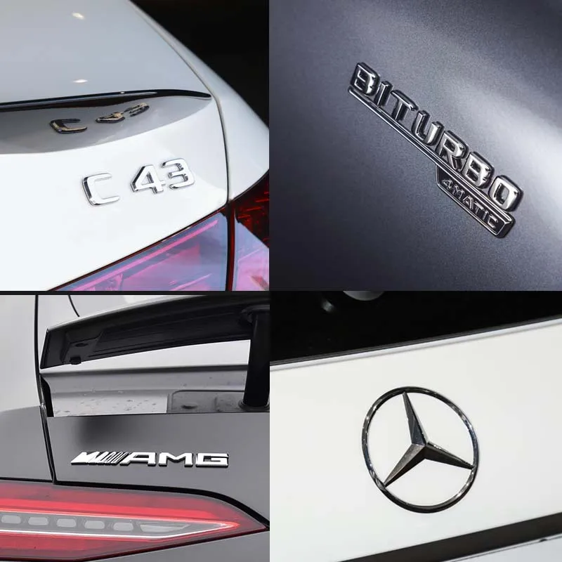 3D ABS Fender Side Sticker BITURBO 4MATIC Rear Trunk Badge Star Emblem AMG For Mercedes Benz C43 W205 W206 C205 Accessories