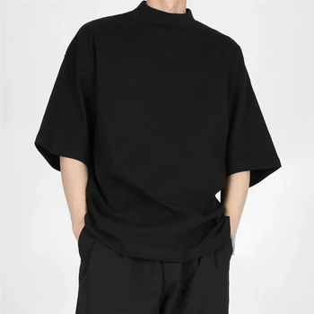 Yasuk All-Season Spring Summer Fashion Unisex Man Solid Casual Loose Tess Cool Guy AllMatch Top Simple Pullover Turtleneck 1