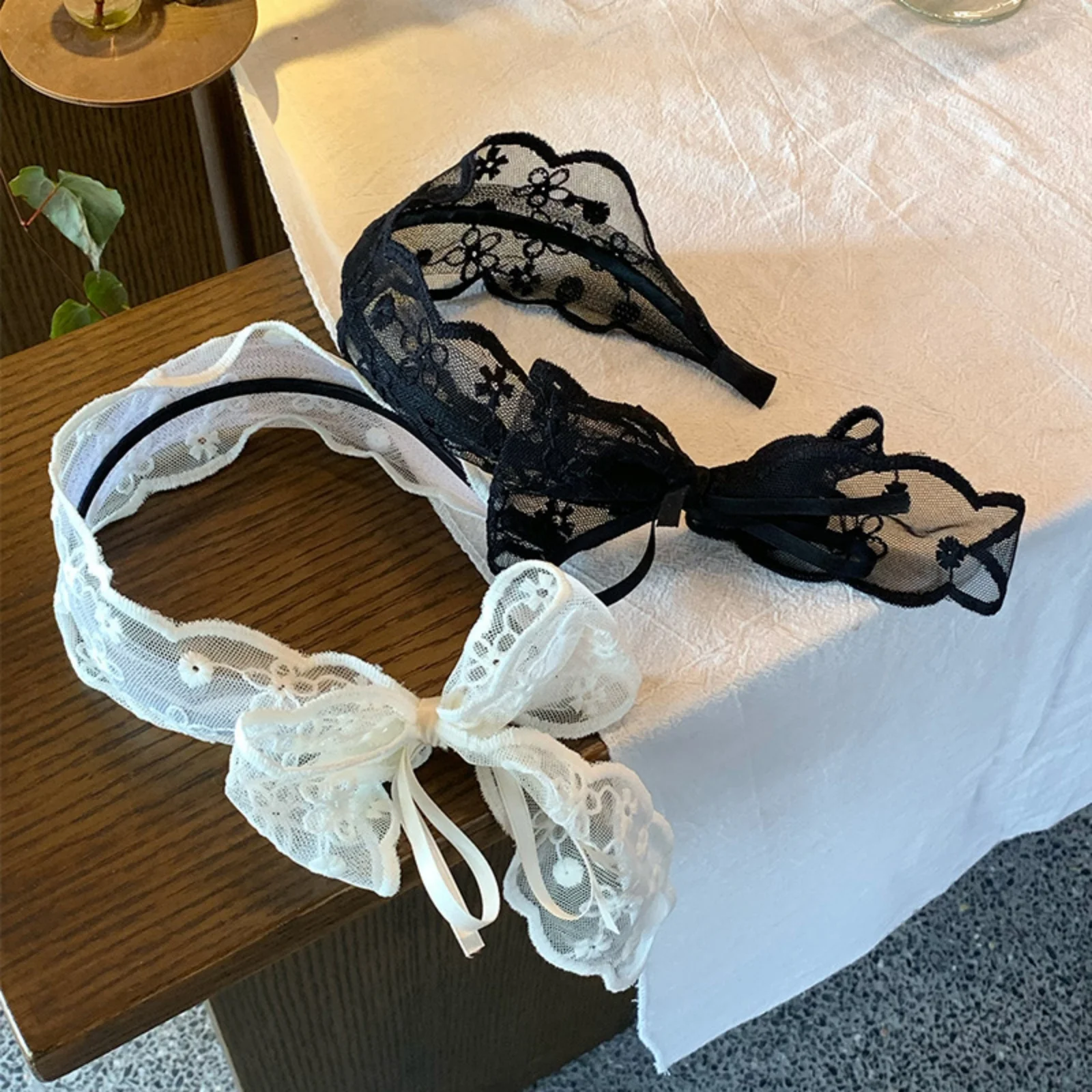1PC Lace Bow Headbands Set, Black and White Elegant Hair Hoops, Sweet Hair Accessories for Women and Girls