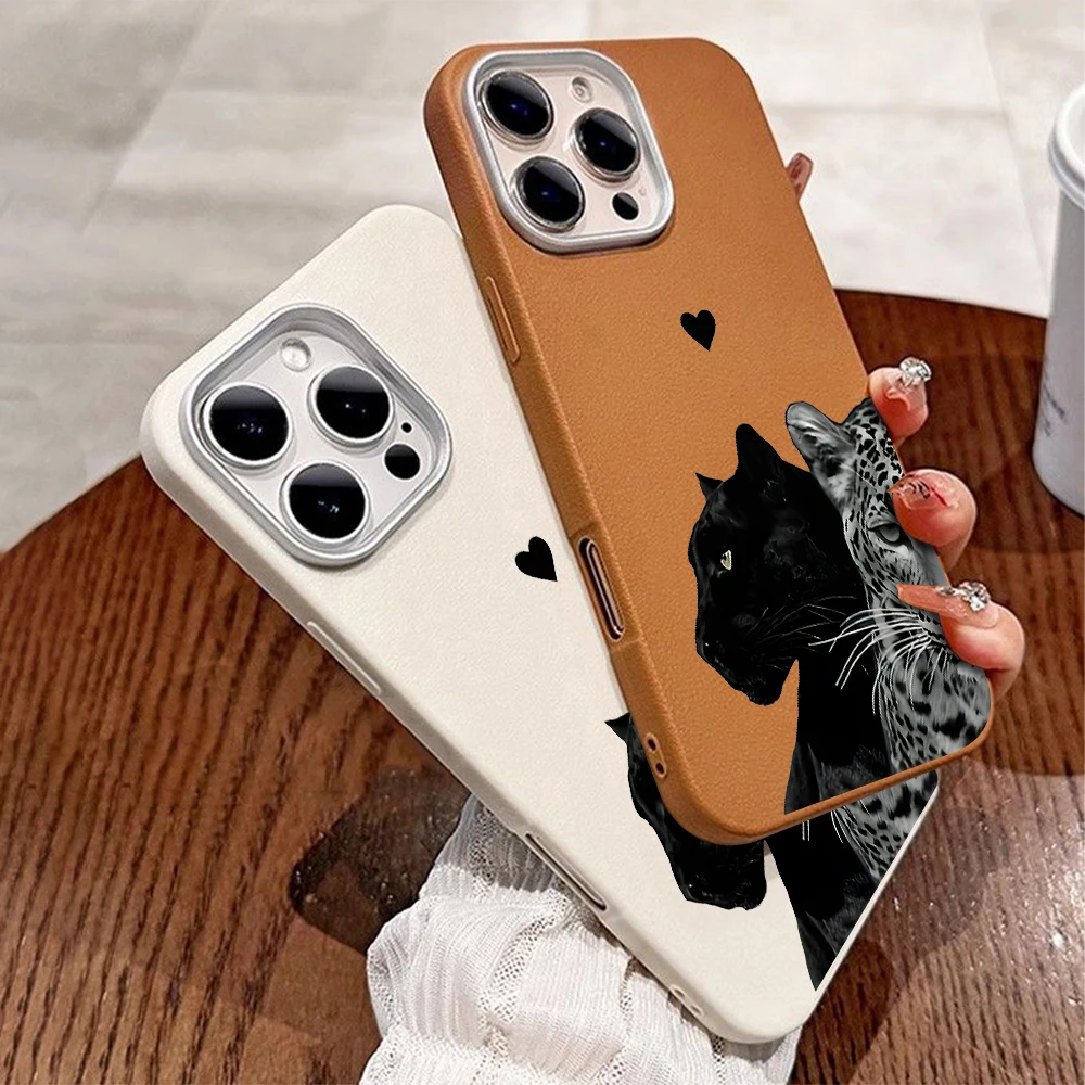 Chic Leopard & Black Heart Pattern Shockproof Phone Case - Stylish Soft Cover