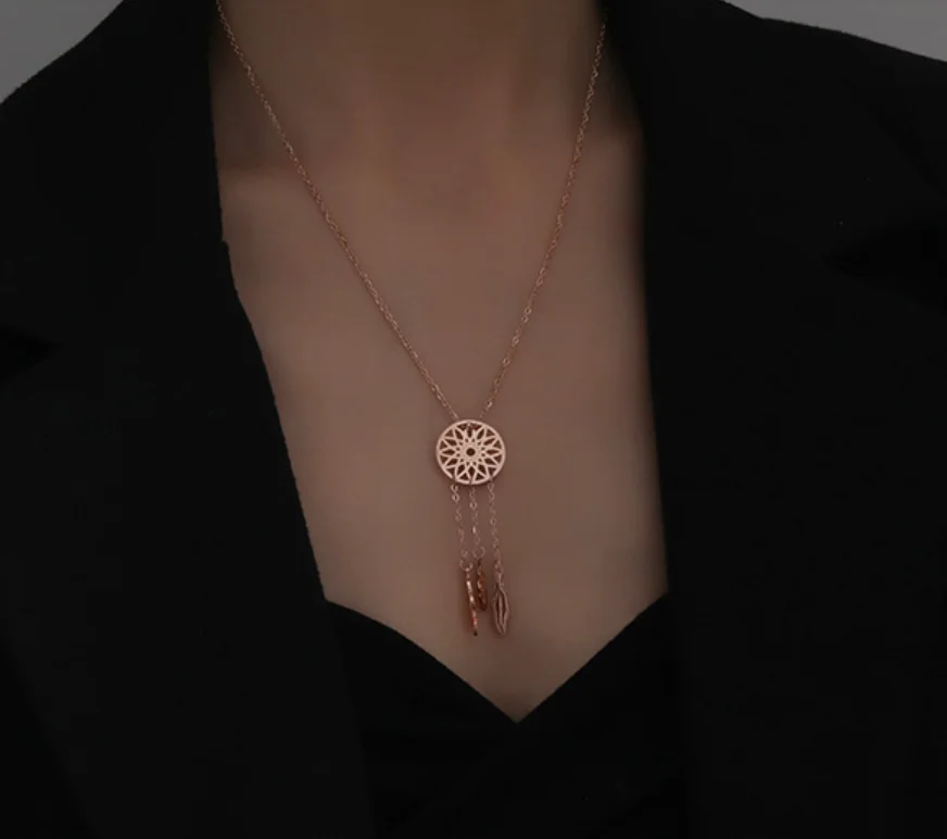 Simple tassel dream catching pendant titanium steel non fading Necklace for women Fashion Jewelry