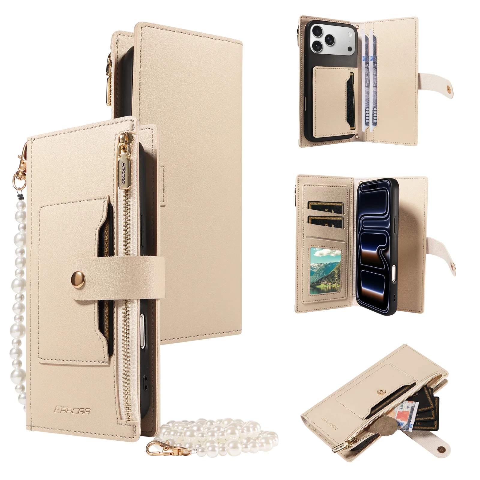 Leather Phone Case with Magnetic Buckle, Multi-Card Slots, Wallet & Stand
