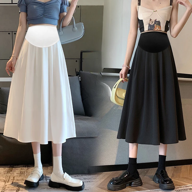 French Style Summer Pregnant Woman Pleated Skirts New Maternity Blazer Pleated Skirt-A-Line Midi Flared Skirt for Women