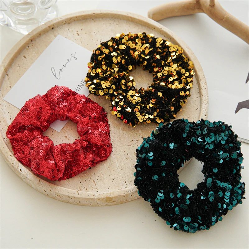 

2023 Christmas Headwear Sequin Hair Scrunchies Women Hair Accessories Scrunchies Elastic Hair Rope Ponytail Holder For Festival