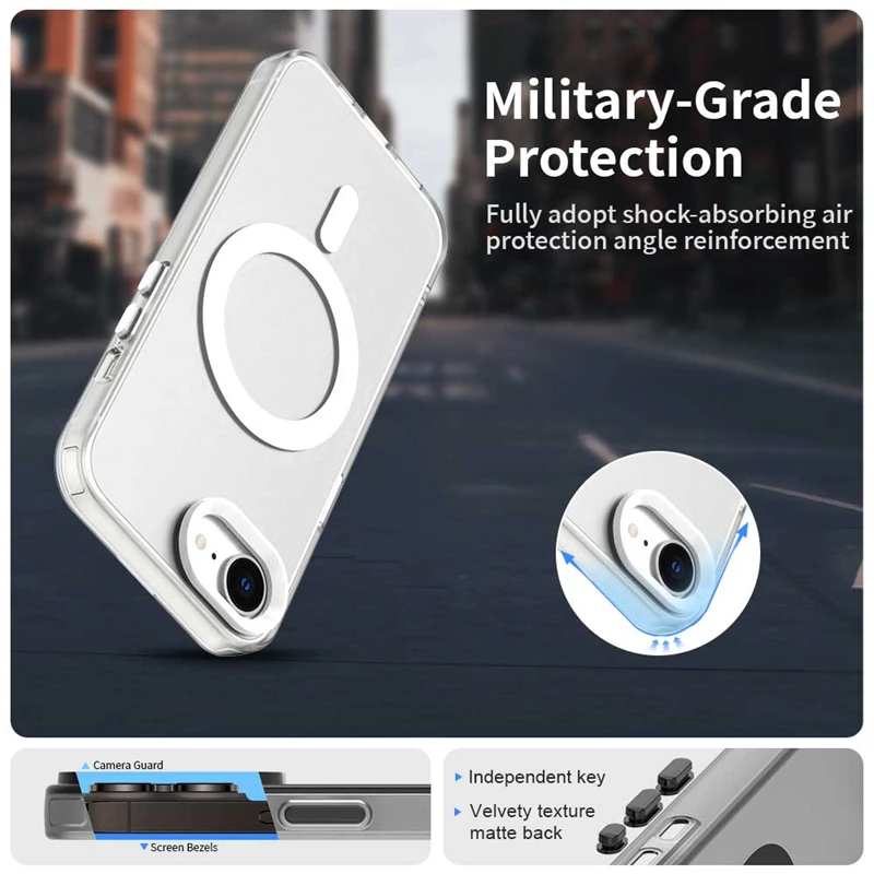 Luxury Shockproof Matte Transparent Phone Case with MagSafe-Compatible Wireless Charging
