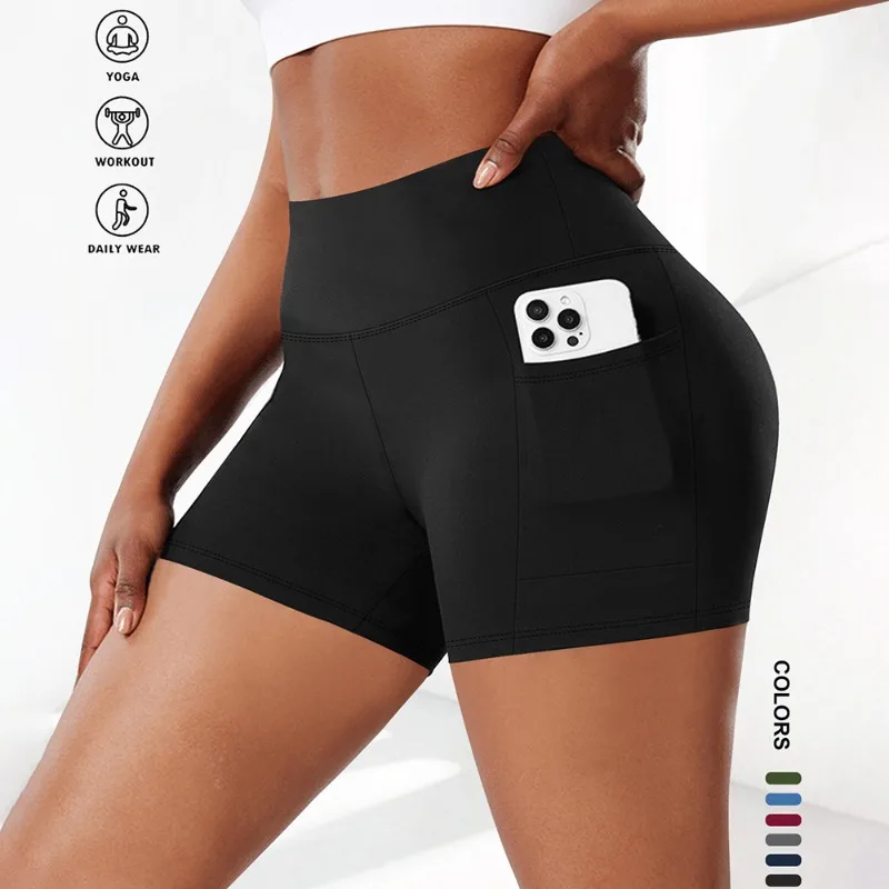 565870-8102e8.jpg Plus Size Fit Yoga Shorts for Women's High Waist Side Pocket Workout Running Tight Stretchy Athletic Summer Fashion Slim Shorts - Image 1