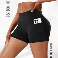 Plus Size Fit Yoga Shorts for Women's High Waist Side Pocket Workout Running Tight Stretchy Athletic Summer Fashion Slim Shorts