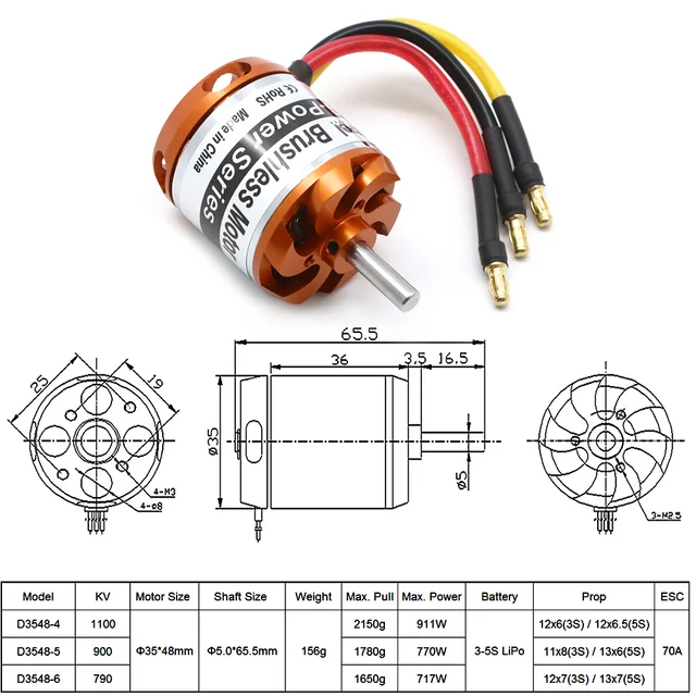 D3548 3548 1100KV 790KV 900KV Brushless Motor 3-5S For RC Plane Helicopter Model