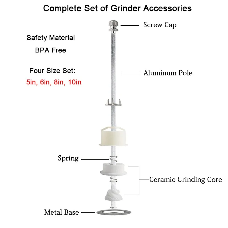 Complete Set Pepper Grinder Accessories Ceramic Grinding Core for 5 6 8 10 Inch Mill pepper grinder
