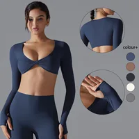 Yoga Long Sleeve Slim Sexy Breathable Quick Drying Sport Brassiere Gym Push Up Shockproof High Intensity Pilates Clothes Women