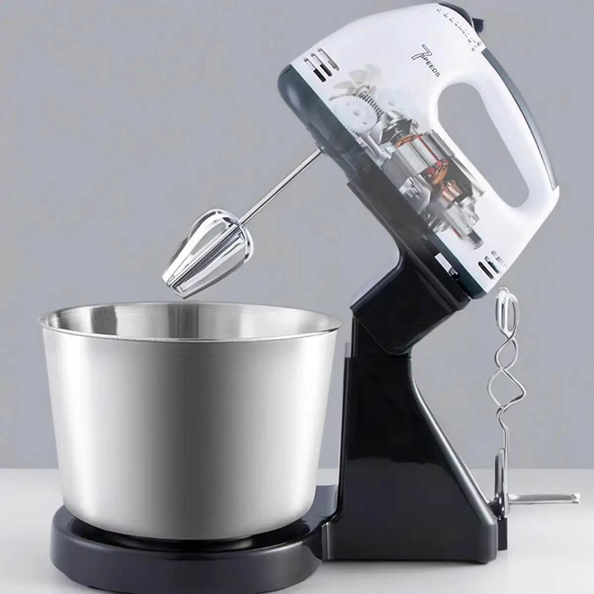 1PC-Electric egg beater, household electric handheld mixer, automatic desktop egg beater with bucket and noodle machine 4