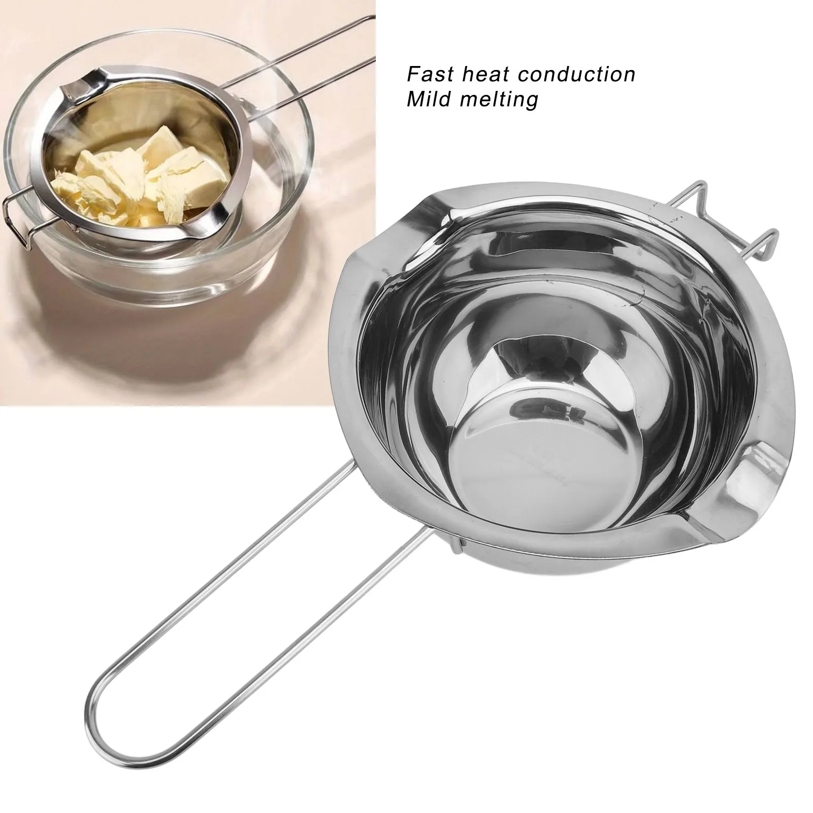 Chocolate Boiler Pot 500ml 304 Stainless Steel Double Spouts Butter Cheese Melting Pot Bowl for Making Desserts