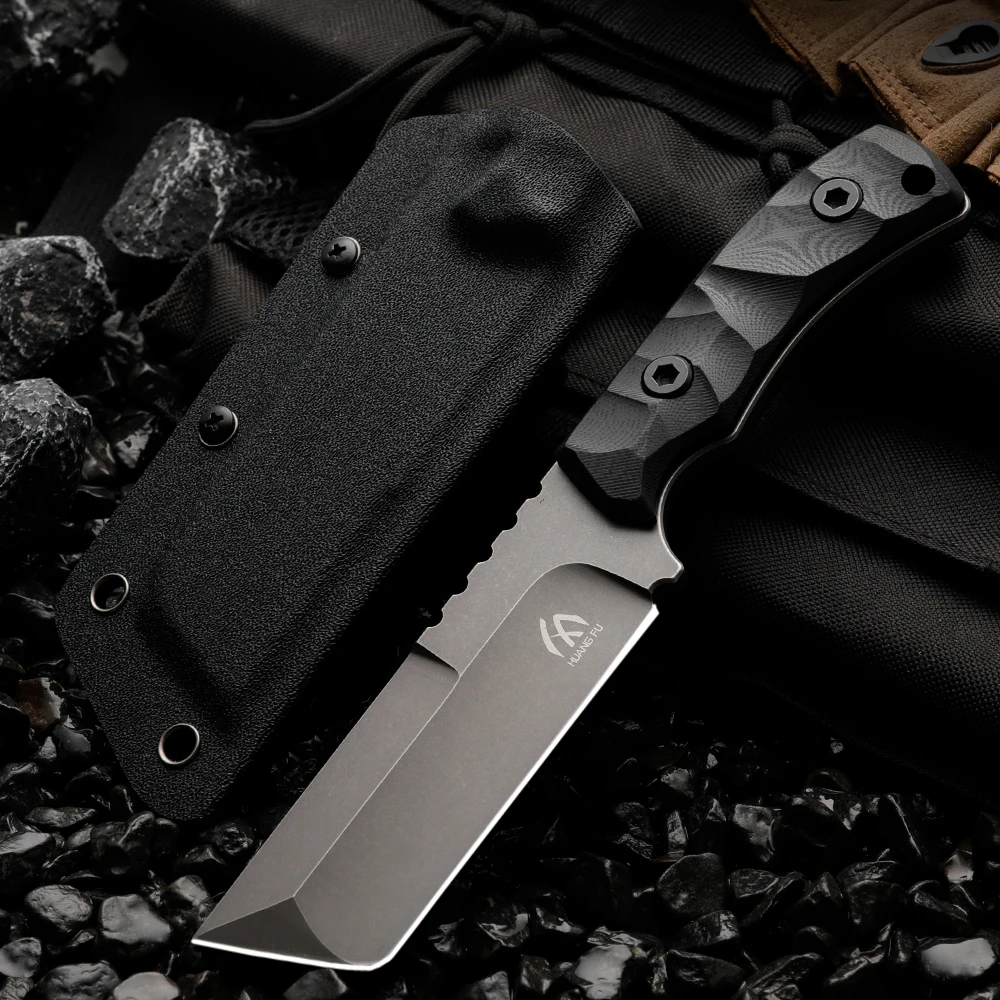 HUANGFU high-quality D2 steel fixed blade, straight outdoor knife, wilderness survival knife, men's small knife