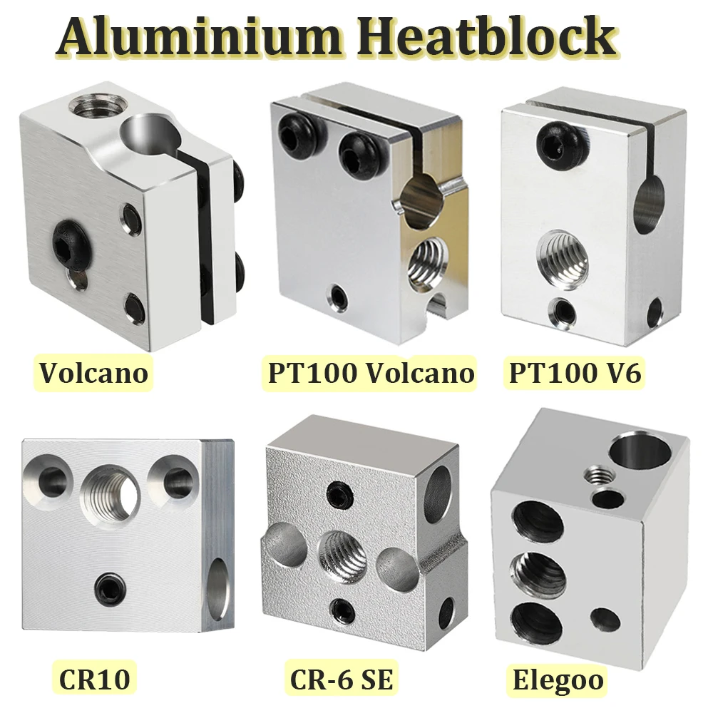 

2pcs Aluminum Heating Block CR10 PT100 Volcano V6 Heated Block For Ender-3 S1 Pro CR10 Pro CR6 SE Elegoo ANYCUBIC 3D Printer