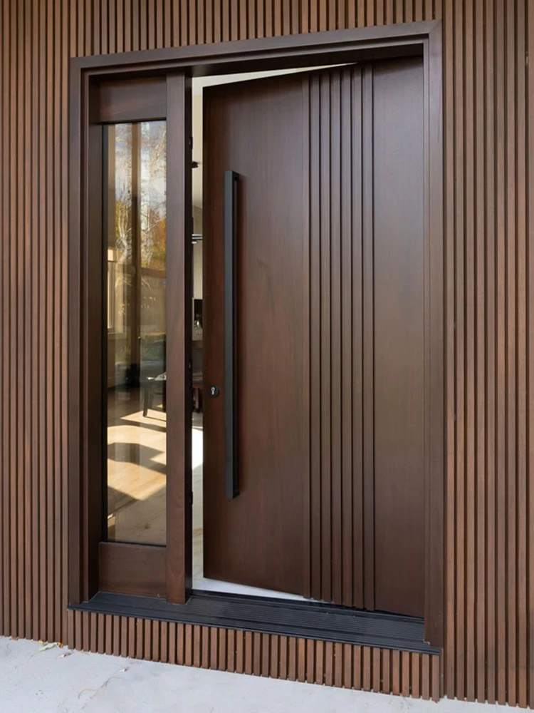 Sixinalu Entrance Doors 1.5x2.2M Wood Grain Pivot Front Exterior Entry Door Aluminum Glass Interior Door Panel Home Decor Custom