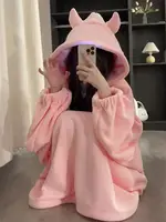Winter New Fleece Warm Women's Cute Devil Pajamas Long Sleeve Outfit Set Women Sweet  Solid Color Home Wear - Image 4