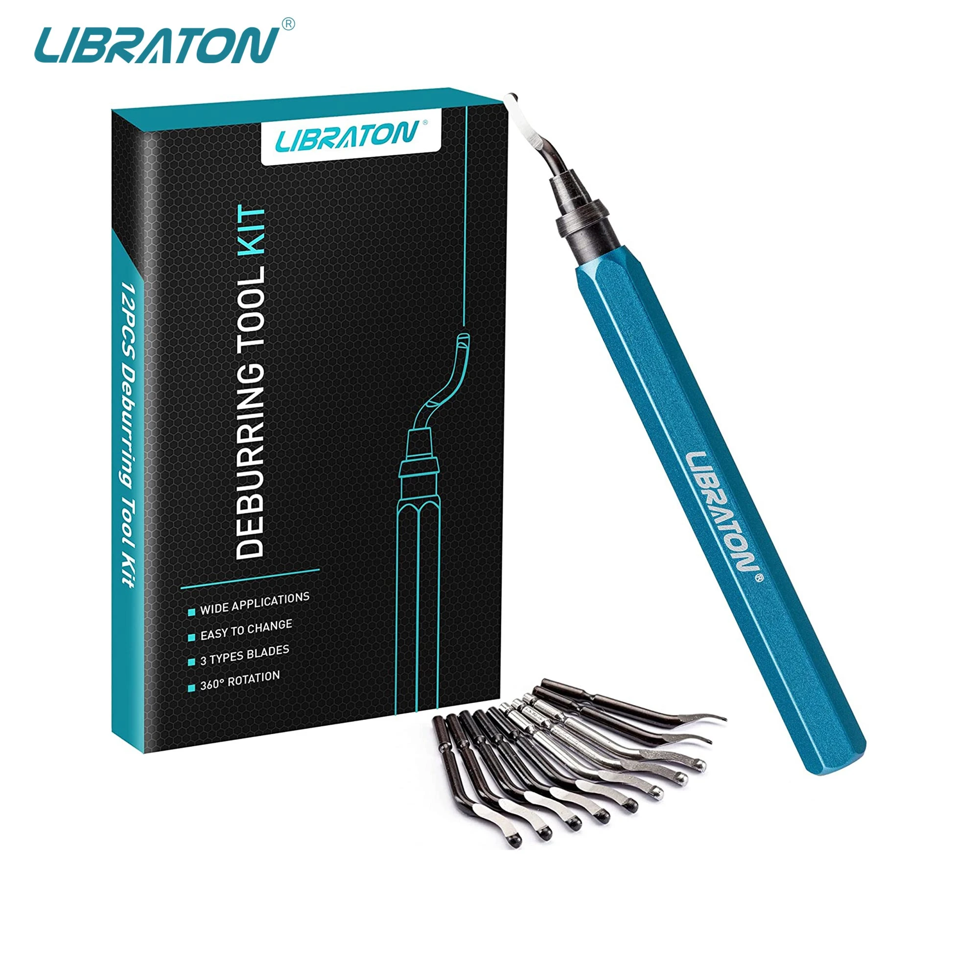 Libraton Deburring Tool with 11 HSS Steel Blades, 360 Degree Rotary